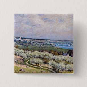 Bóton Quadrado 5.08cm Alfred Sisley - Terrace em Santo-Germain, Primaver