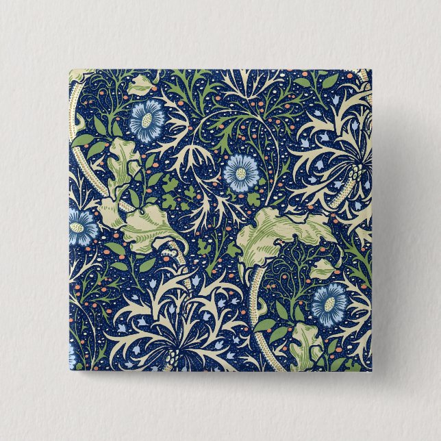 Bóton Quadrado 5.08cm Algas (por William Morris) (Frente)