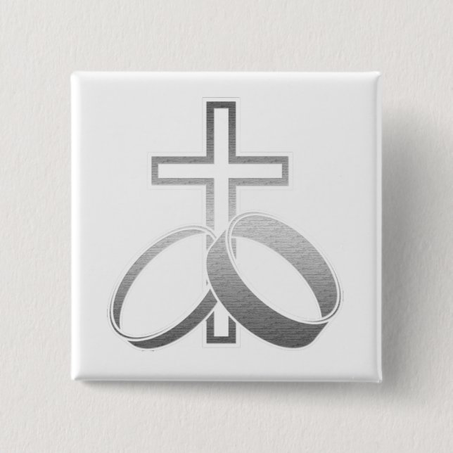 Bóton Quadrado 5.08cm Alianças de casamento & cruz para Wedding e (Frente)
