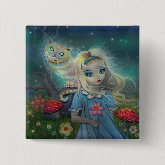 Bóton Quadrado 5.08cm Alice no País das Maravilhas Botão de Reverso