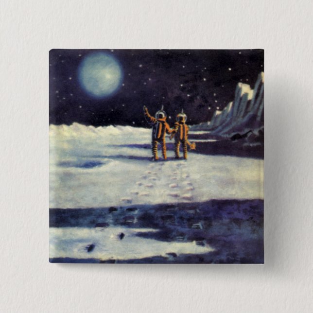 Bóton Quadrado 5.08cm Aliens do Astronauta de Ficção Científica Vintage  (Frente)