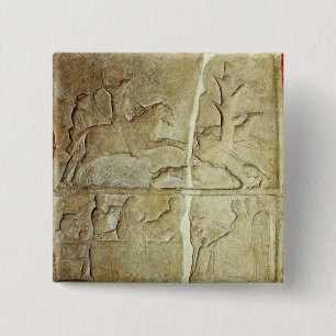 Bóton Quadrado 5.08cm Alivio de Stela que descreve uma caça do javali