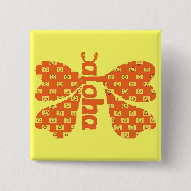 Bóton Quadrado 5.08cm Aloha botão da borboleta (Frente)