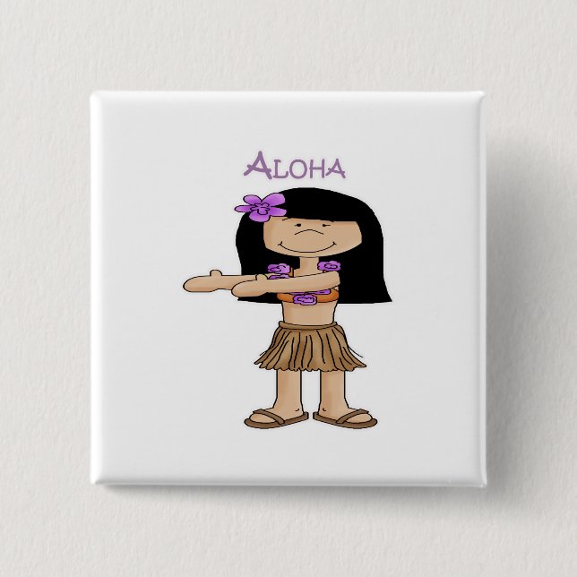 Bóton Quadrado 5.08cm Aloha menina (Frente)