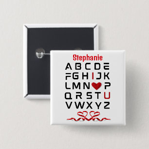 Bóton Quadrado 5.08cm Alphabet Chart I Love You