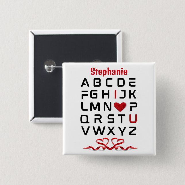 Bóton Quadrado 5.08cm Alphabet Chart I Love You (Frente & Verso)