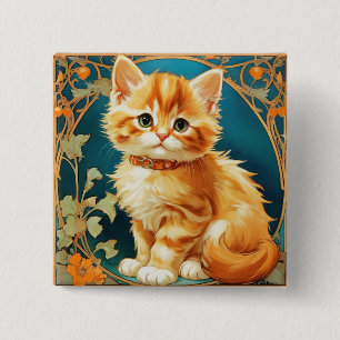 Bóton Quadrado 5.08cm Alphonse Mucha Art Nouveau Cat