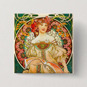 Bóton Quadrado 5.08cm Alphonse Mucha Art Nouveau Daydre