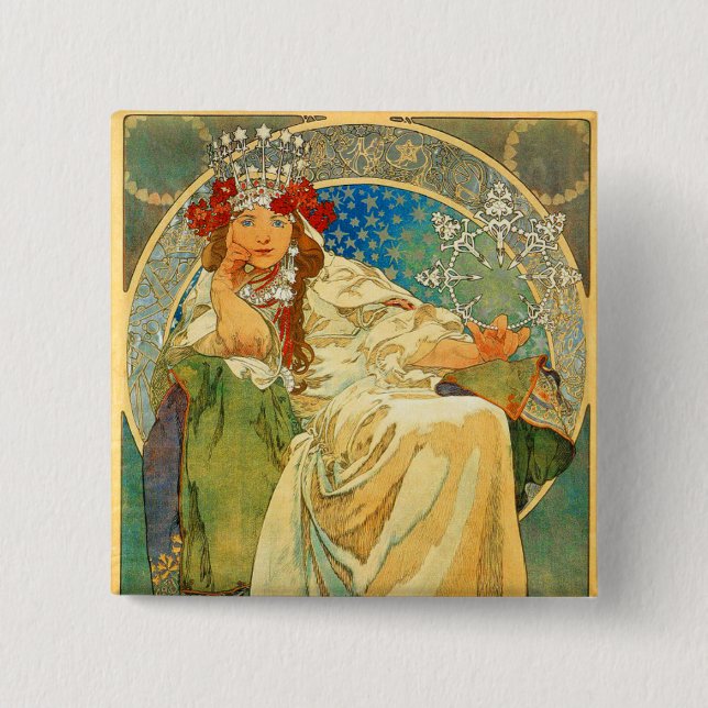 Bóton Quadrado 5.08cm Alphonse Mucha Art Nouveau Princess Hyacinth (Frente)