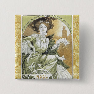 Bóton Quadrado 5.08cm Alphonse Mucha - arte Nouveau