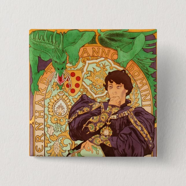 Bóton Quadrado 5.08cm Alphonse Mucha Prince e Dragon (Frente)