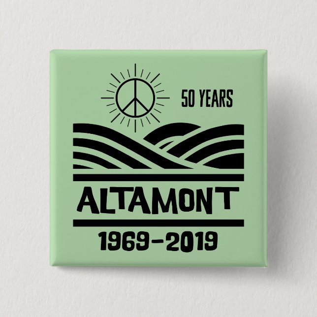 Bóton Quadrado 5.08cm Altamont Speedway 1969-2019 50th Anniversary (Frente)