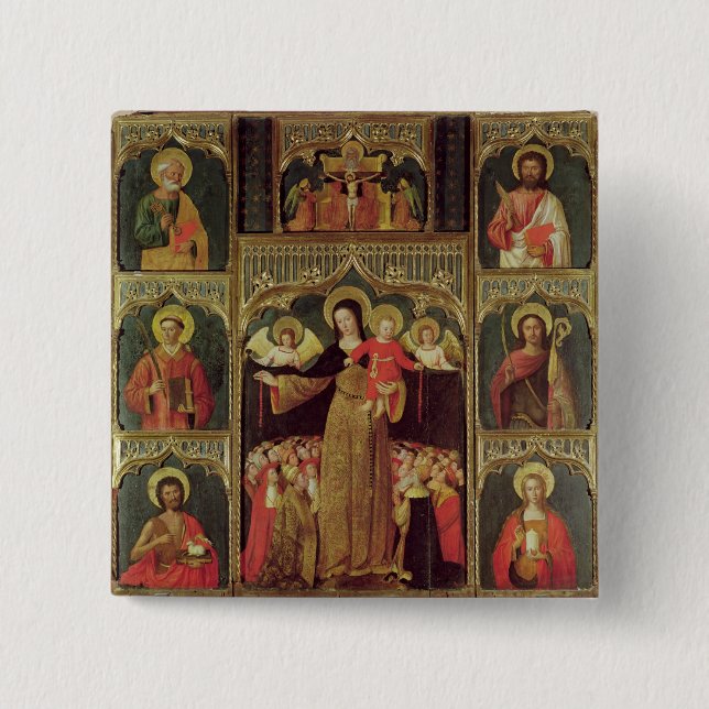 Bóton Quadrado 5.08cm Altarpiece do Virgin do rosário, c.1500 (Frente)
