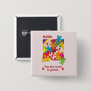 Bóton Quadrado 5.08cm Ama de Quebra-cabeça de Aniversário a Pedaços