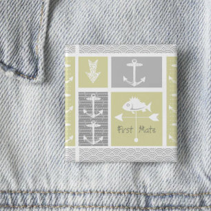 Bóton Quadrado 5.08cm Amarelo náutico e Cinza Ancora Peixes Vane