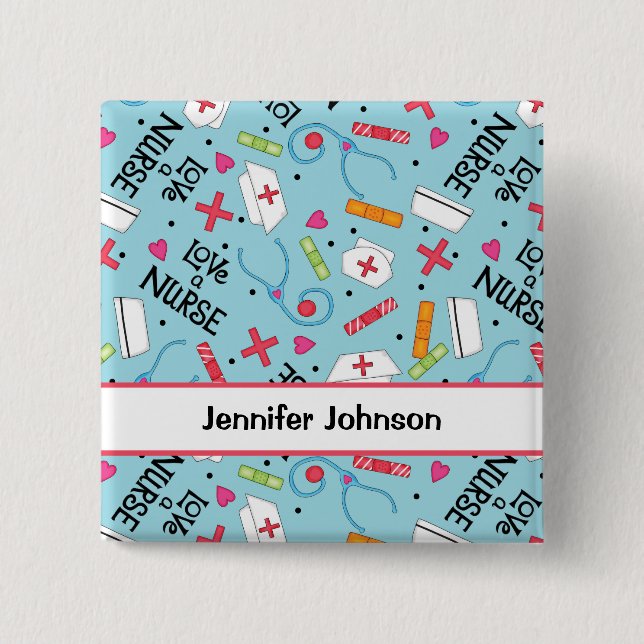 Bóton Quadrado 5.08cm Ame um crachá conhecido de azul de turquesa da (Frente)