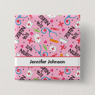 Bóton Quadrado 5.08cm Ame um crachá personalizado nome do Pin do rosa da
