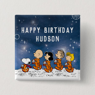 Bóton Quadrado 5.08cm Amendoins Aniversário do Espaço