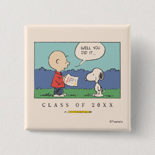 Bóton Quadrado 5.08cm Amendoins Charlie Brown Snoopy Bem Você Fez Isso G