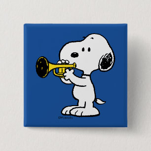 Bóton Quadrado 5.08cm Amendoins Jogador de Trompete Snoopy