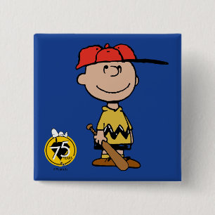 Bóton Quadrado 5.08cm Amendoins   Sorriso Charlie Brown Baseball
