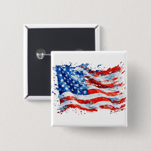 Bóton Quadrado 5.08cm American Flag USA Watercolor 4 de julho