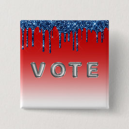 Bóton Quadrado 5.08cm Americana Red Blue Glitter Drip Vote