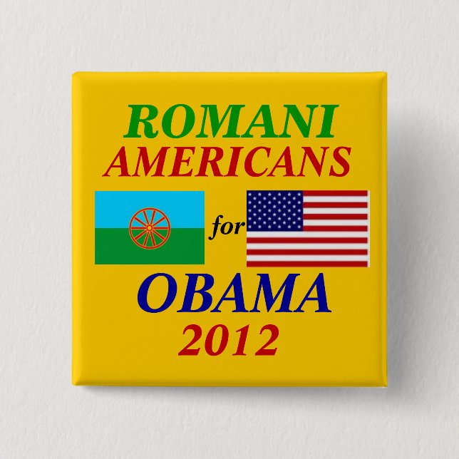 Bóton Quadrado 5.08cm Americanos Romani para Obama (Frente)