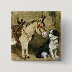 Bóton Quadrado 5.08cm Amigos animais do cão & do asno - arte do vintage