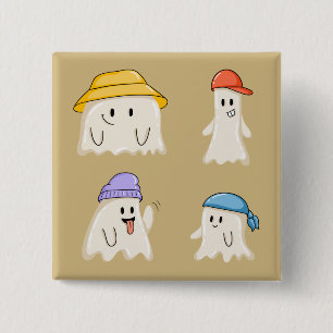 Bóton Quadrado 5.08cm Amigos Fantasmas Usando Chapéus Coloridos