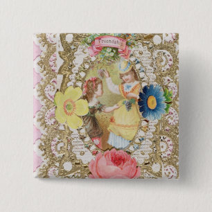Bóton Quadrado 5.08cm Amizade, cartão dos namorados, c.1870 (litho o da