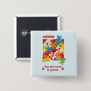 Bóton Quadrado 5.08cm Amo ao Quebra-cabeça de Aniversário para Pedaços