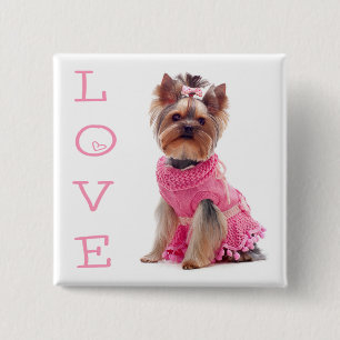 Bóton Quadrado 5.08cm Amor Cachorrinho Yorkshire Terrier Pin / Botão