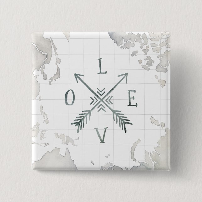 Bóton Quadrado 5.08cm Amor da aventura III | do Wanderlust da aguarela (Frente)