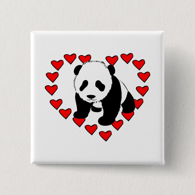 Bóton Quadrado 5.08cm Amor do urso de panda (Frente)