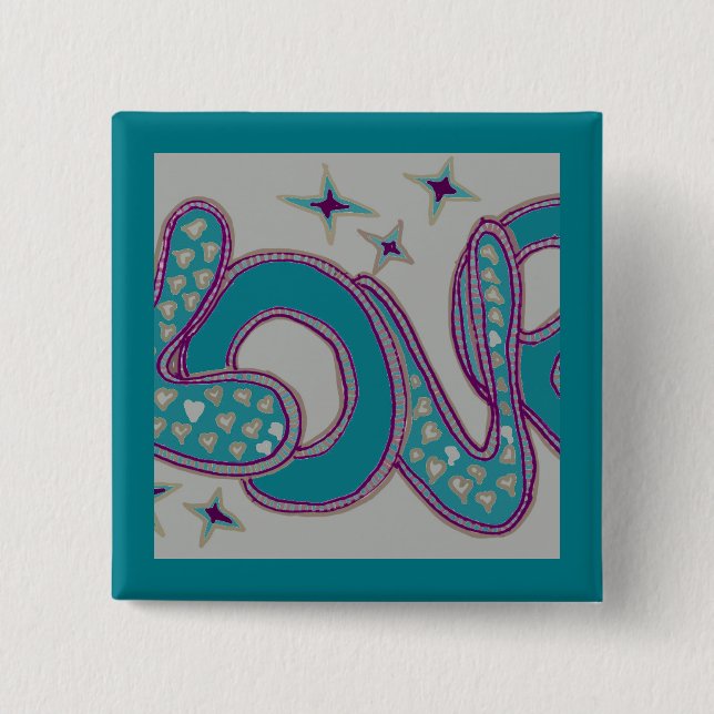 Bóton Quadrado 5.08cm Amor no estilo dos anos 60 (Frente)