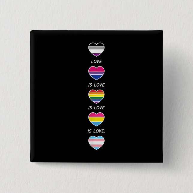 Bóton Quadrado 5.08cm Amor Orgulho LGBT Asexual Bi Trans (Frente)