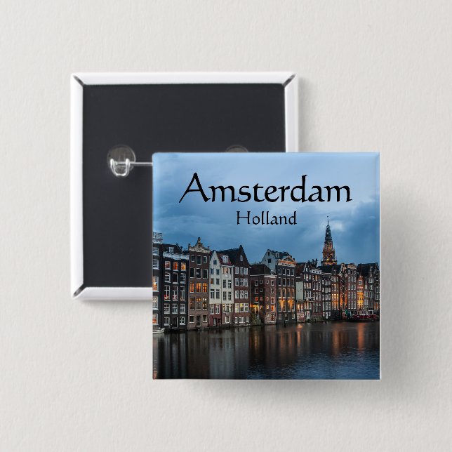 Bóton Quadrado 5.08cm Amsterdam Souvenir (Frente & Verso)