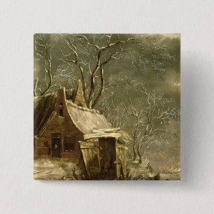Bóton Quadrado 5.08cm Amsterdão, cena do inverno, século XVII