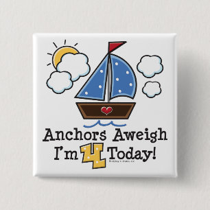 Bóton Quadrado 5.08cm Anchors APesar Sailboat 4º Botão de Aniversário