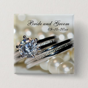 Bóton Quadrado 5.08cm Anéis e pérolas brancas que Wedding
