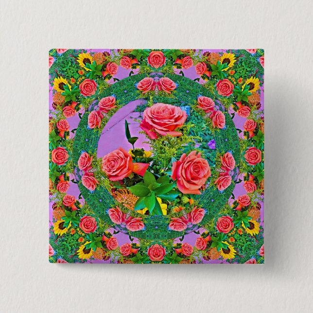 Bóton Quadrado 5.08cm Anéis Rosa Rosa Rosa Rosa Rosa Rosa (Frente)