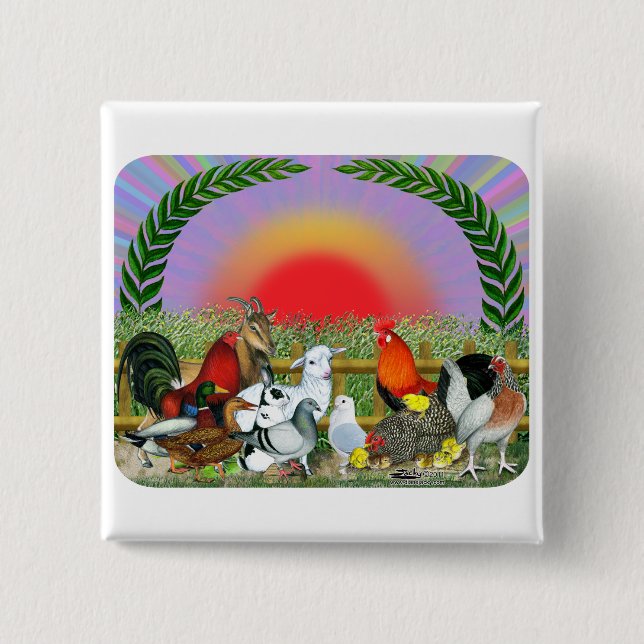 Bóton Quadrado 5.08cm Animais de exploração (Frente)