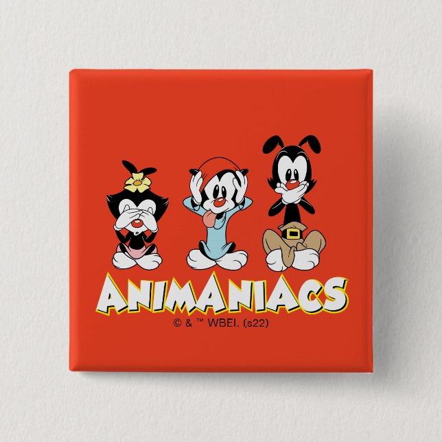 Bóton Quadrado 5.08cm Animaniacs | Warner Siblings "No Mau" Graphic (Frente)