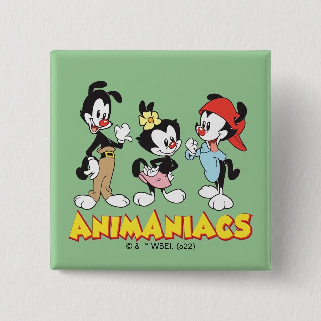 Bóton Quadrado 5.08cm Animaniacs | Yakko, Dot e Wakko Permanente (Frente)