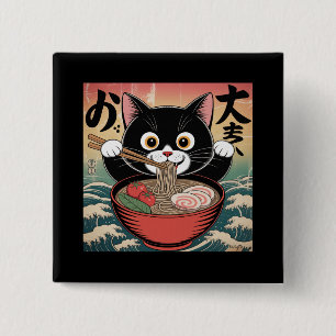 Bóton Quadrado 5.08cm Anime Cat Comendo Ramen Engraçado Estilo Retroativ