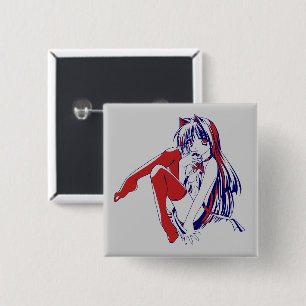 Bóton Quadrado 5.08cm Anime Kawaii, Manga Americana Neko Catgirl