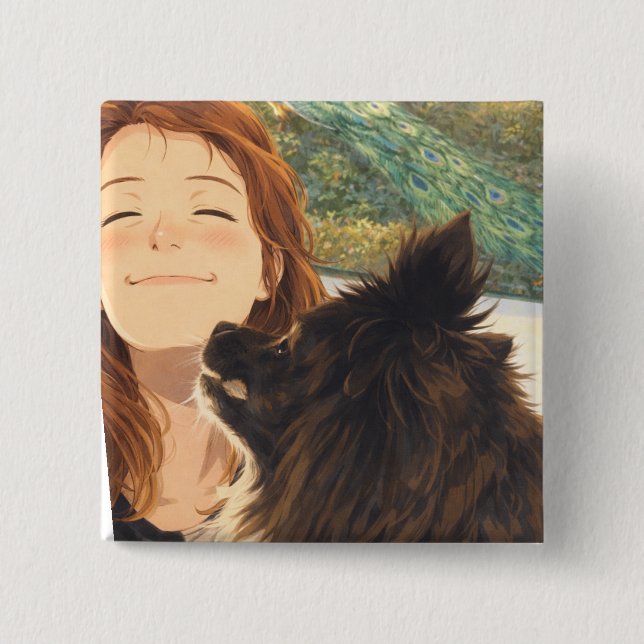 Bóton Quadrado 5.08cm Anime Playful Puppy Square Button (Frente)