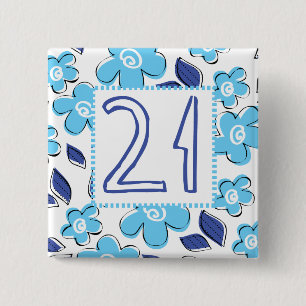 Bóton Quadrado 5.08cm Aniversário de 21 anos