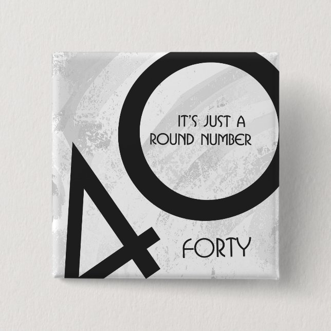 Bóton Quadrado 5.08cm Aniversário de 40 Décadas Branco (Frente)